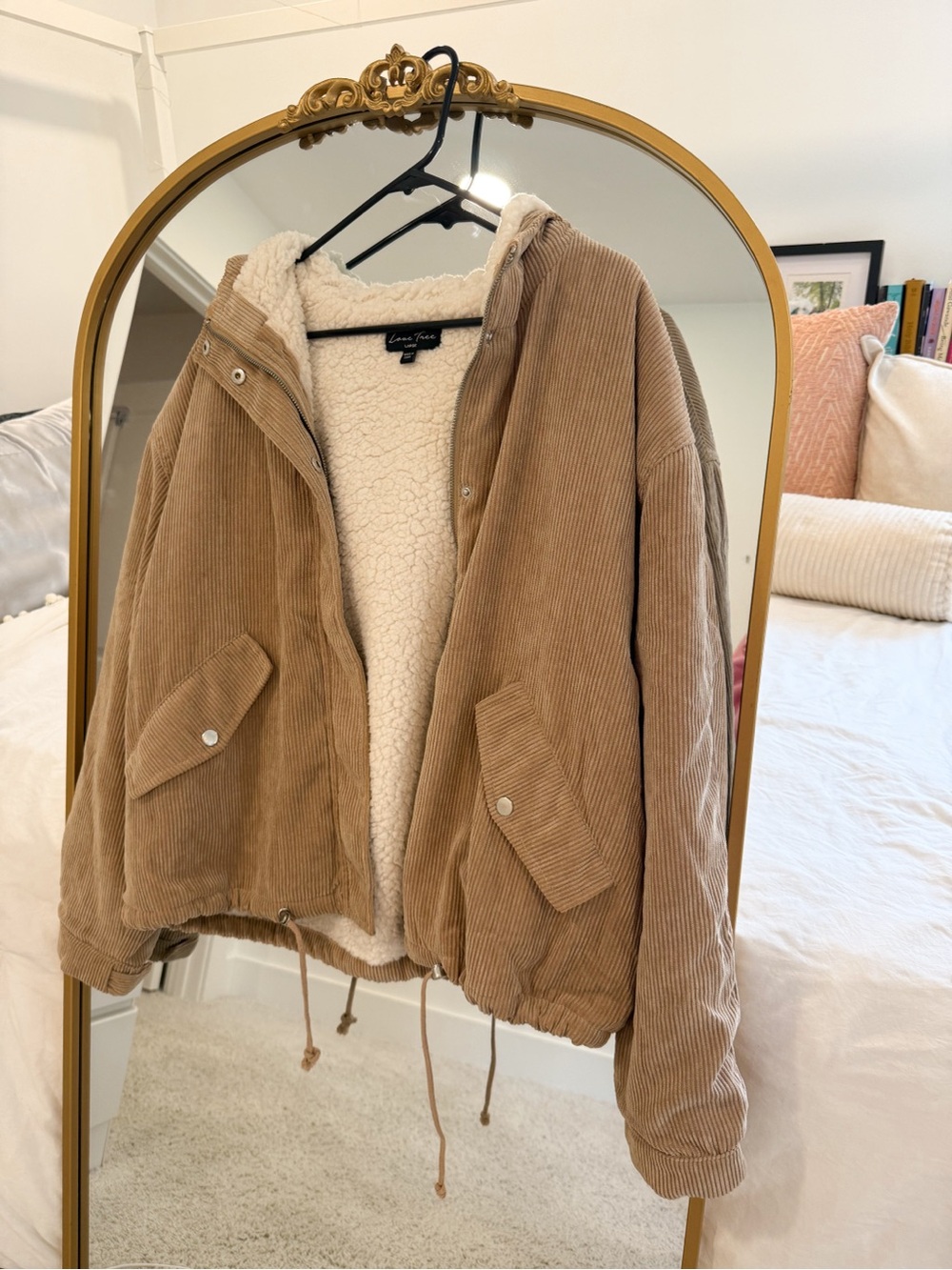 Love Tree Camel Corduroy Teddy-Lined Hooded Jacket